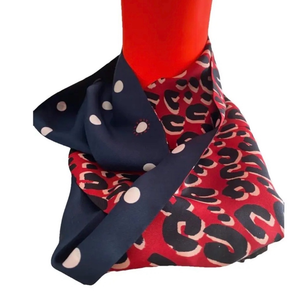 Louis Vuitton Red and Blue Polka Dot and Leopard Print Scarf